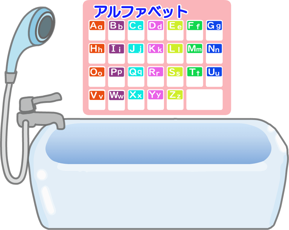 おふろにアルファベットのシートを貼る
